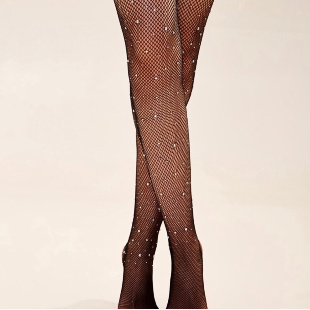 Rhinestone Decor Mesh Tights